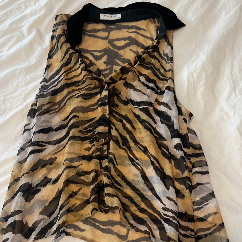 Equipment Zebra Print Sleeveless Blouse